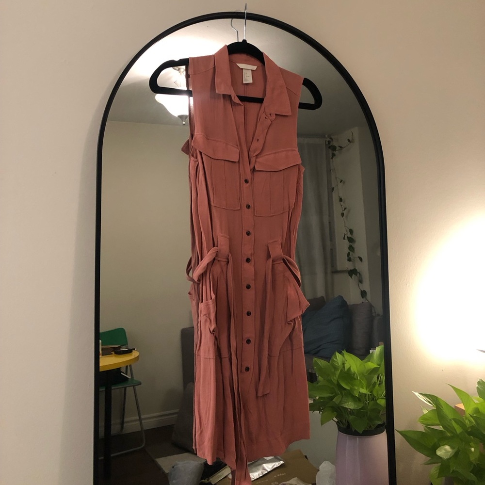 Pink Button Up Shirt Tie Dress